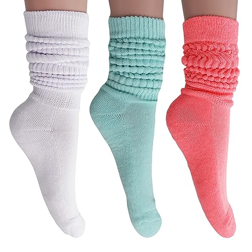 AWS/American Made 3 Pairs Colorful Cotton Slouch Socks Pack for Women Shoe Size 5 to 10