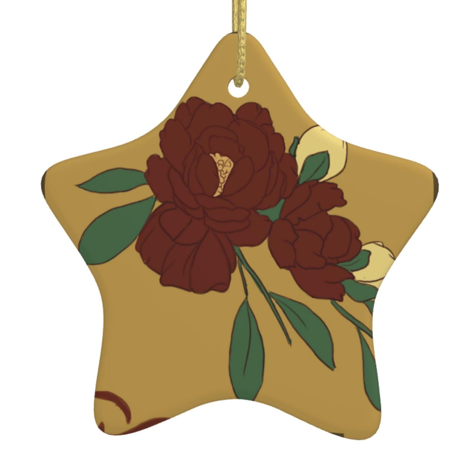 BROLEO Red Moonflower Christmas Ceramic Star Pendant Decoration - Hanging Ornament for Stores, and Homes -2.9 inch
