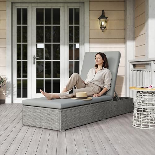 Outsunny PE Rattan Sun Lounger, Five-level Adjustable Recliner Bed Chair with Soft Padded Cushion for Patio, Garden, Light Grey 8 Outsunny PE Rattan Sun Lounger, Five-level Adjustable Recliner Bed Chair with Soft Padded Cushion for Patio, Garden, Light Grey - Image 8