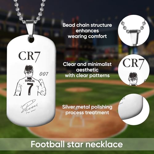 ElevaPulse 4-teiliges Fußball Accessoire Set, 2 CR7 Anhänger, Ring und Plattenkette – Cr7 Motiv, Nr.7-Design, Perfekte Fußball Geschenke jungen, Stylische Accessoires für Fans fanartikel