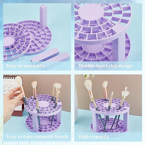 Image of AHANDMAKER Paint Brush Holder, 49-Hole Organizer for Artist Pens, Pencils, Markers, Small Tools - Purple Plastic