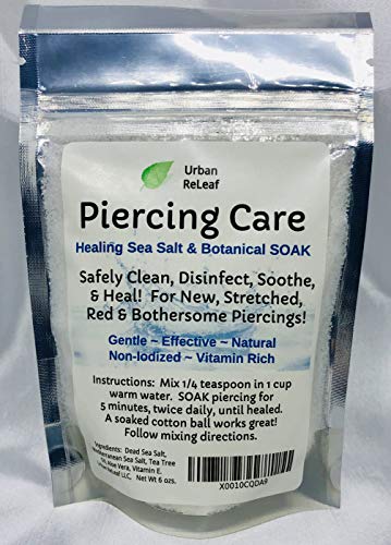 Urban ReLeaf Piercing Care 6 oz Bag ! Healing Sea Salts & Botanical AFTERCARE ! Safely Clean, Disinfect & Heal New & Stretched Piercings. Gentle ~ Effective ~ Natural