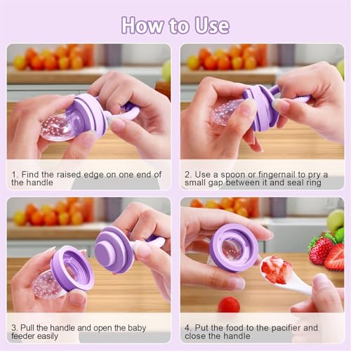 Image of Silicone Baby Fruit Feeder & Breastmilk Popsicle Molds Freezer Tray with Lid, 2 Pack Baby Food Feeder to Teething Relief, Introduce New Foods, Self Feeding, Includes 6 Food Pacifiers (Purple+Pink)