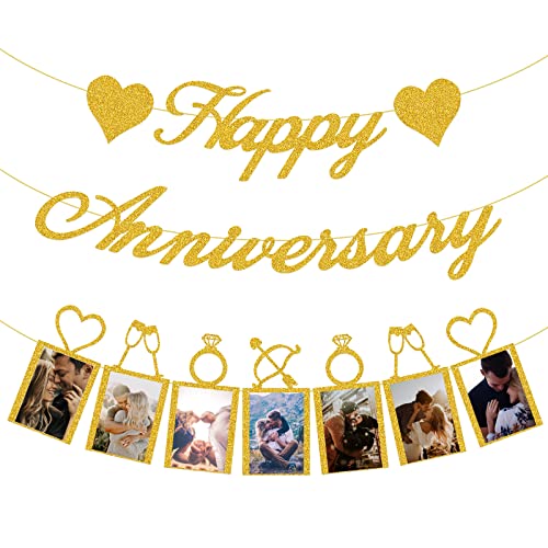 Happy Anniversary Party Decorations – Banner and Photo Banner for Wedding Party Decor
