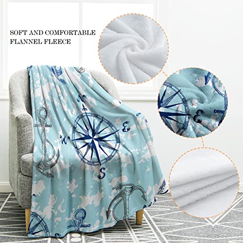 Jekeno Nautical Anchor Blanket Gifts for Women Kids Boys Men Home Bedroom Living Room Decor Soft Cozy Lightweight Throw Blankets Blue 50"x60"