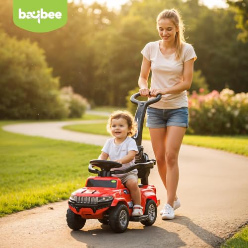 Image of Baybee Speedy Pro Baby Ride on Car for Kids with Parental Handle | Toy Rideons Jeep with LED Lights, Music | Portable Kids Car with Backrest & Basket | Toddler Push Baby Cars for 1 to 3 Years (Red)