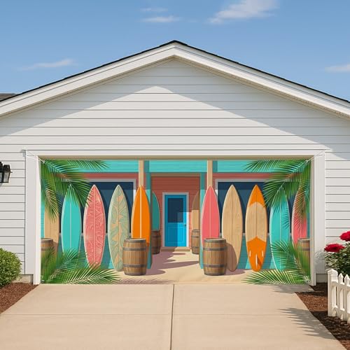 Housse de garage tropicale pour masquer une porte et décorer l'été - 7