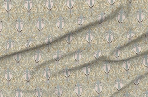 Spoonflower Fabric - Art Nouveau Herons Egrets Elegant Traditional Whooping Crane Weathered Printed on Cotton Lawn Fabric by The Yard -