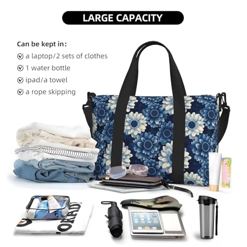 Laptop Tote Bag for Women Work - Blue Sunflower Print Weekender Overnight Bags for Women Travel, Gym Duffle Bag for Men, Personal Item Crossbody Travel Bags for Men Carry On4