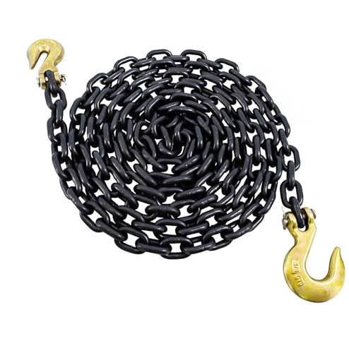 Image of G80 Log Chain 3 /8'' X 15 Feet Transport Chain with Clevis Grab Hooks | Heavy Duty Safety Chain WLL 7,100 lbs for Hauling & Towing