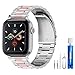 U191U Metal Bands Compatible with Apple Watch Band 41mm 40mm 38mm, Dressy Stainless Steel Chain Strap for Men iWatch Series Ultra/Ultra2/9/8/7/6/5/4/3/2/1 SE, Silver/Pink