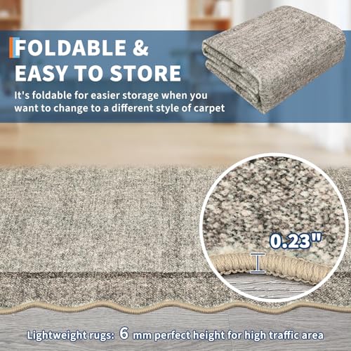 GarveeHome Scalloped Washable Rugs 10x13 Rug for Living Room Modern Bedroom Rug Brown Large Area Rug Non Slip Throw Rugs Soft Low Pile Stain Resistant Carpet for Dorm Dining Room 10'x13' Brown