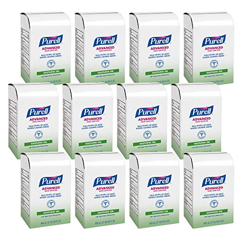 PURELL Advanced Hand Sanitizer Soothing Gel, Fresh Scent, with Aloe and Vitamin E, 800 mL Refill for 800 Series Bag-in-Box Push-Style Dispenser (Pack of 12) - 9637-12