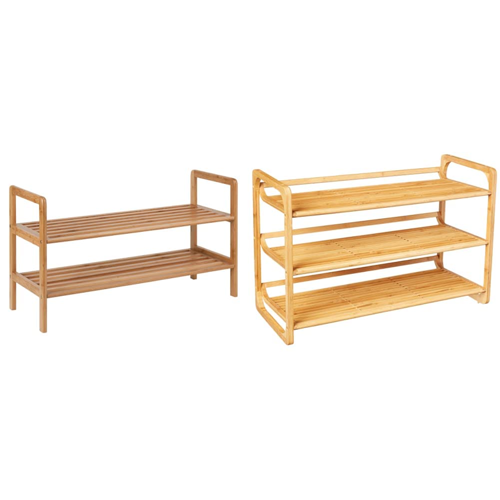 HoneyCanDo SHO09204 Bamboo 2Tier Shoe Shelf & SHO01599 Bamboo 3Tier Shoe Shelf