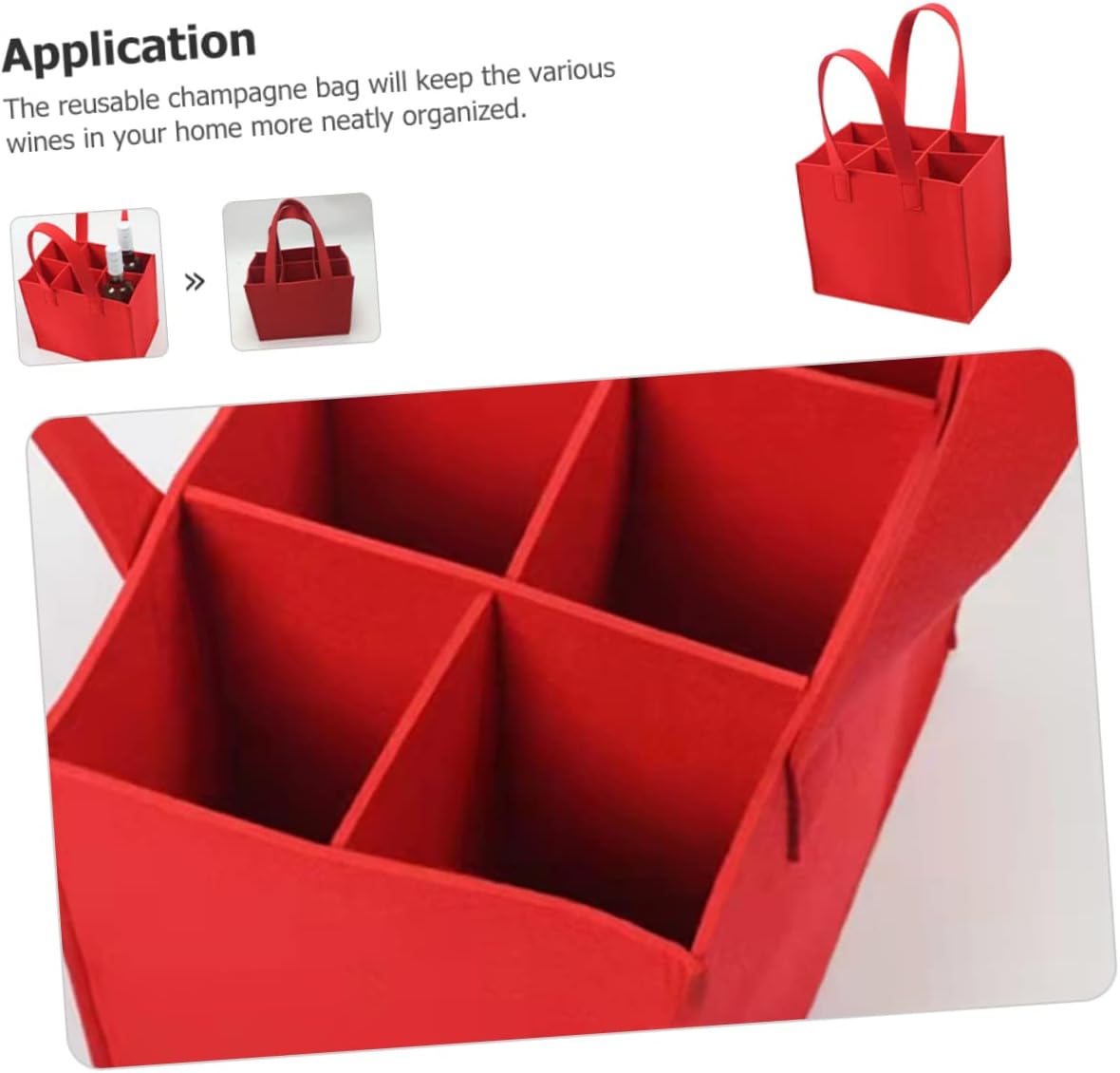 Portable Felt Wine Bag for 6 Bottles, Divided Red Carrier