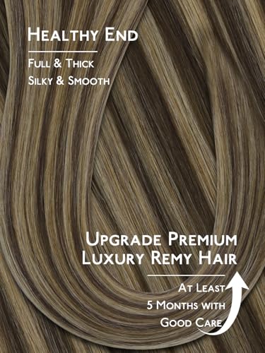 Image of WENNALIFE Invisi Edge 8cm Tape in Hair Extensions Human Hair | 20 Inch 20g 4pcs Balayage Chocolate Brown to Caramel Blonde Invisi Remy Tape Ins Straight Reusable tensiones