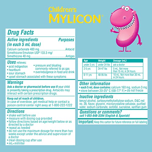 Mylicon Children's All-In-One Digestion Tummy Relief Liquid For Kids, Bubble Gum Flavor, Twin Pack, 8Fl. Oz #TOP1