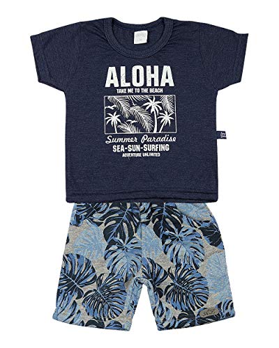 Conjunto Bebê Malha Deep Mescla e Moletinho Aloha - Marinho M