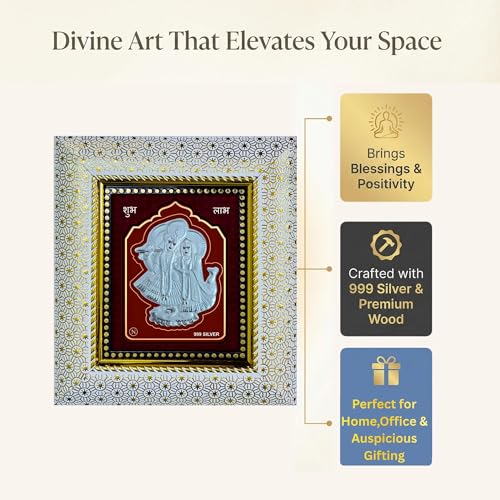 Image of 999 Silver Radha Krishna Wall Mount Rectangular Frame - Pure Silver Sheet with Purity Certificate | Pooja Room, Home & Office Decor | Wedding, Anniversary & Corporate Gift | Handcrafted Wall Art - 1 Unit (21 x 19 CM / 8.25 x 7.5 Inch)
