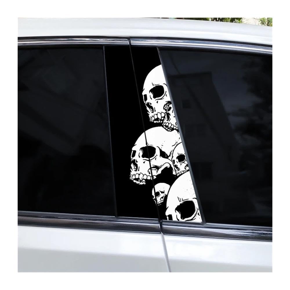 Bertdcx B White Skull Car Sticker Center Pillar Waterproof Diy Door Pillar Decal Auto Parts(B)