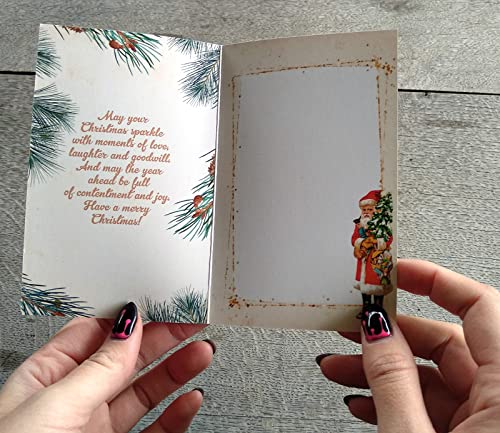 Image of PIXILUV CHRISTMAS SCENES (Pack of 12) Notecards Small Greeting Cards # Beautiful Christmas Scenes Framed in Red Borders ~ Vintage Christmas Postcards Reprint