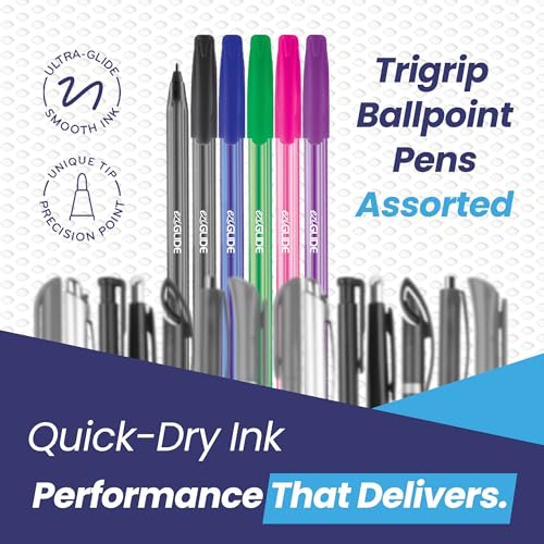 Eziglide TriGrip Ballpoint Pens Assorted 10 Pack, 10 Vibrant Colours, Medium Point Nib (1.0mm) for Precise Writing & Triangular Grip – Writing Pens for Home, Office, Teachers, Exams, Work & more - Image 4