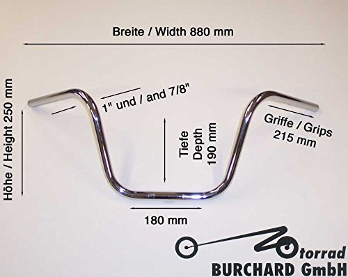 Apehanger Handlebar 25 cm High / "1" / Motorcycle, Chopper, Cruiser, Chrome / TÜV
