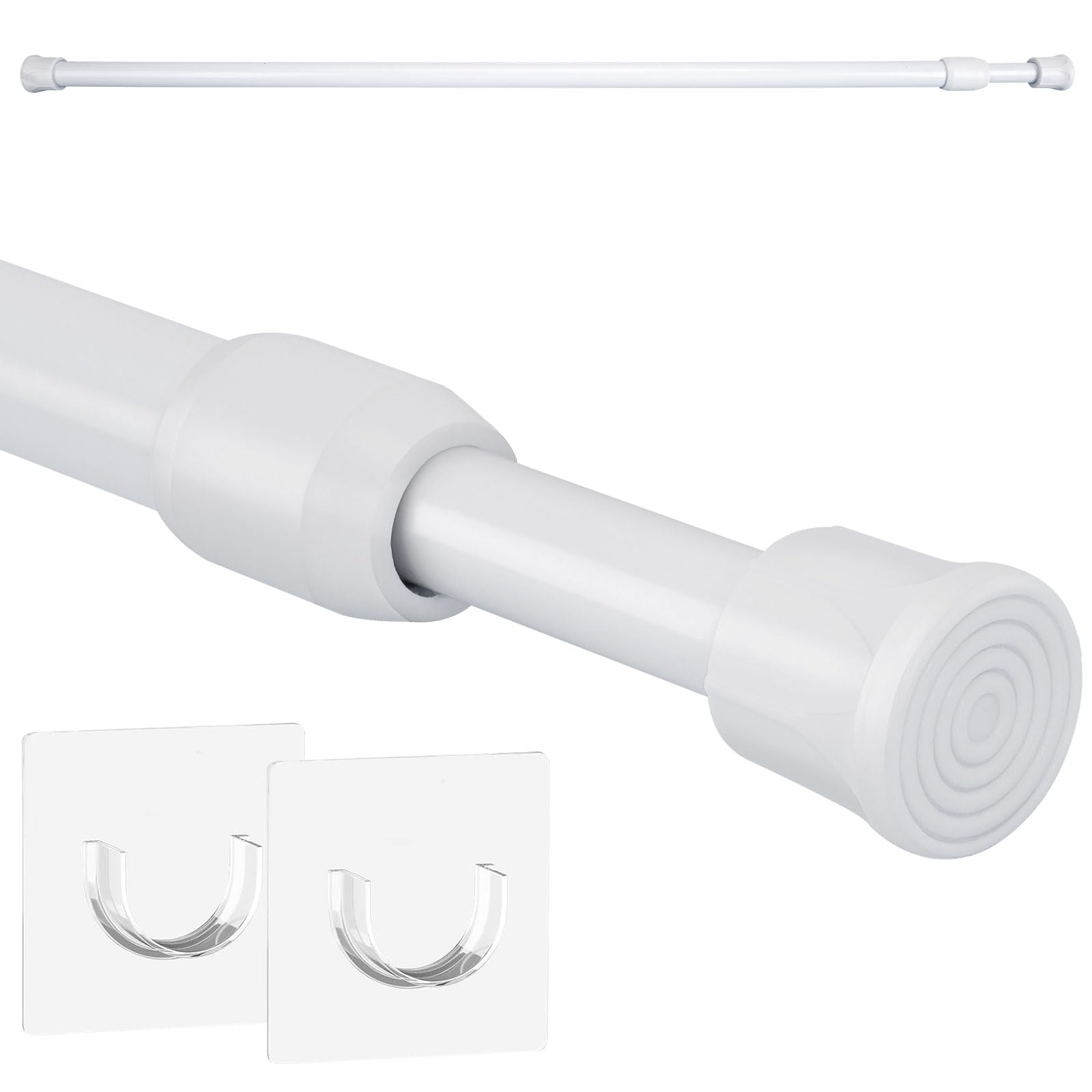 1 Piece Shower Rod Without Drill Stainless Steel Curtain Rod Holder Extendable Curtain Rod, 50-90cm Multifunction Clamping Curtain Rods Extendable Shower Rod Cat Net (White)