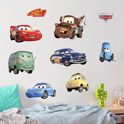 Disney Pixar Cars Wall Decals - Lightning McQueen & Friends Vinyl Stickers for Bathroom Nursery Bedroom Decor - Peel and Stick Room Decorations