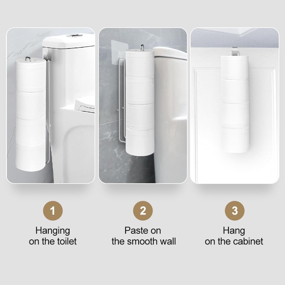 2Pcs Over The Tank Toilet Paper Holder for 4 Roll Tissue，Bathroom Toilet Paper Roll Storage Holder Wall Mount Brushed Nickel,Metal Hanging Toilet Paper Holder Dispenser,Organizer
