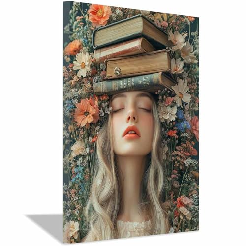 Tableau femme noire fleurs 40x60cm encadrée pour déco murale de maison