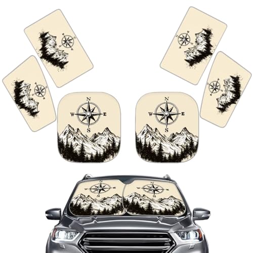 Image of Car Windshield Sun Shade 6 Pack Forest Foldable Car Front Windshield Sun Shade and Side Window Sun Shade UV Rays and Keeps Vehicle Cool for Most Sedan