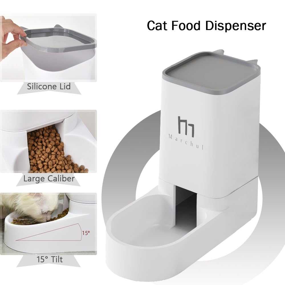 Marchul Dispenser Cibo Gatti, Cani, Alimentatore Automatico, 2 Unità, 3.8L, Dispenser di Crocchette e Acqua per Animali Domestici (alimentatore+abbeveratoio+tappetino)