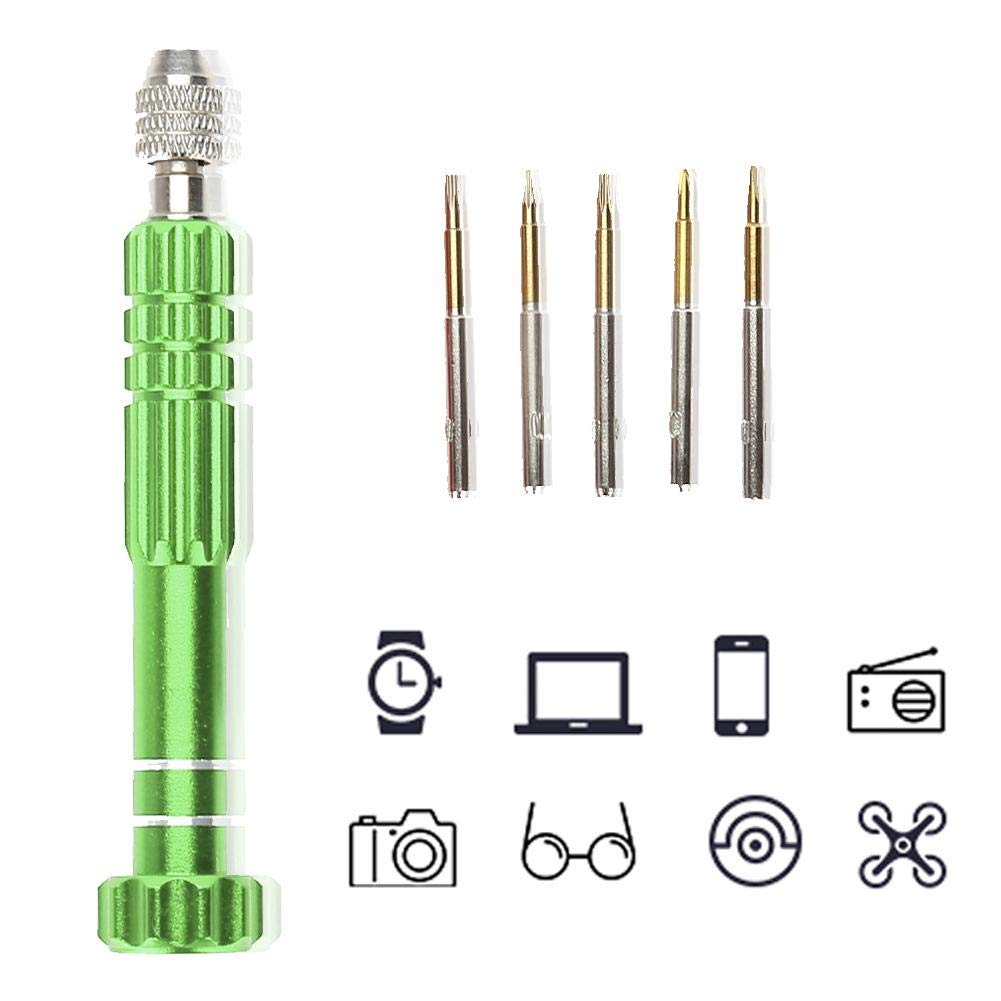 Precision Screwdriver Set, Screwdriver Handle With 5 Bits Repair Opening Tool Kit for Laptop,Ipad, Cell Phone,Glasses,Watch, Electronic Toys and Other Electronics Devices (Green)