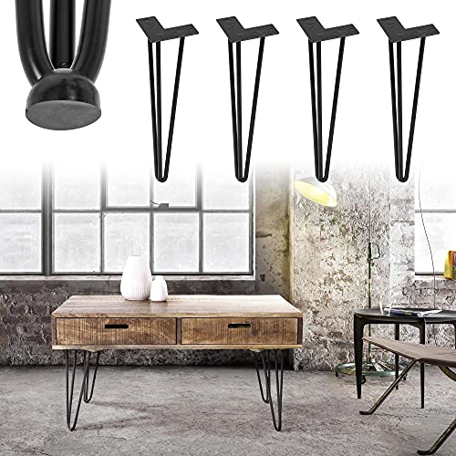 ML-Design Lot de 4 Pieds de Table, 3 Tiges, 45 cm, en Métal Noir, Charge Max. 150 kg, avec Tapis de Protection de Sol et Vis, Jambes en Épingle à Cheveux, DIY Meubles Table Basse de Salon Bricolage Cover