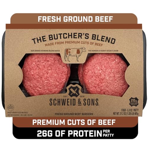 Schweid and Sons, Butcher's Blend, Beef Burgers, 80% Lean/20% Fat, 1.325 lb, Pack of 4