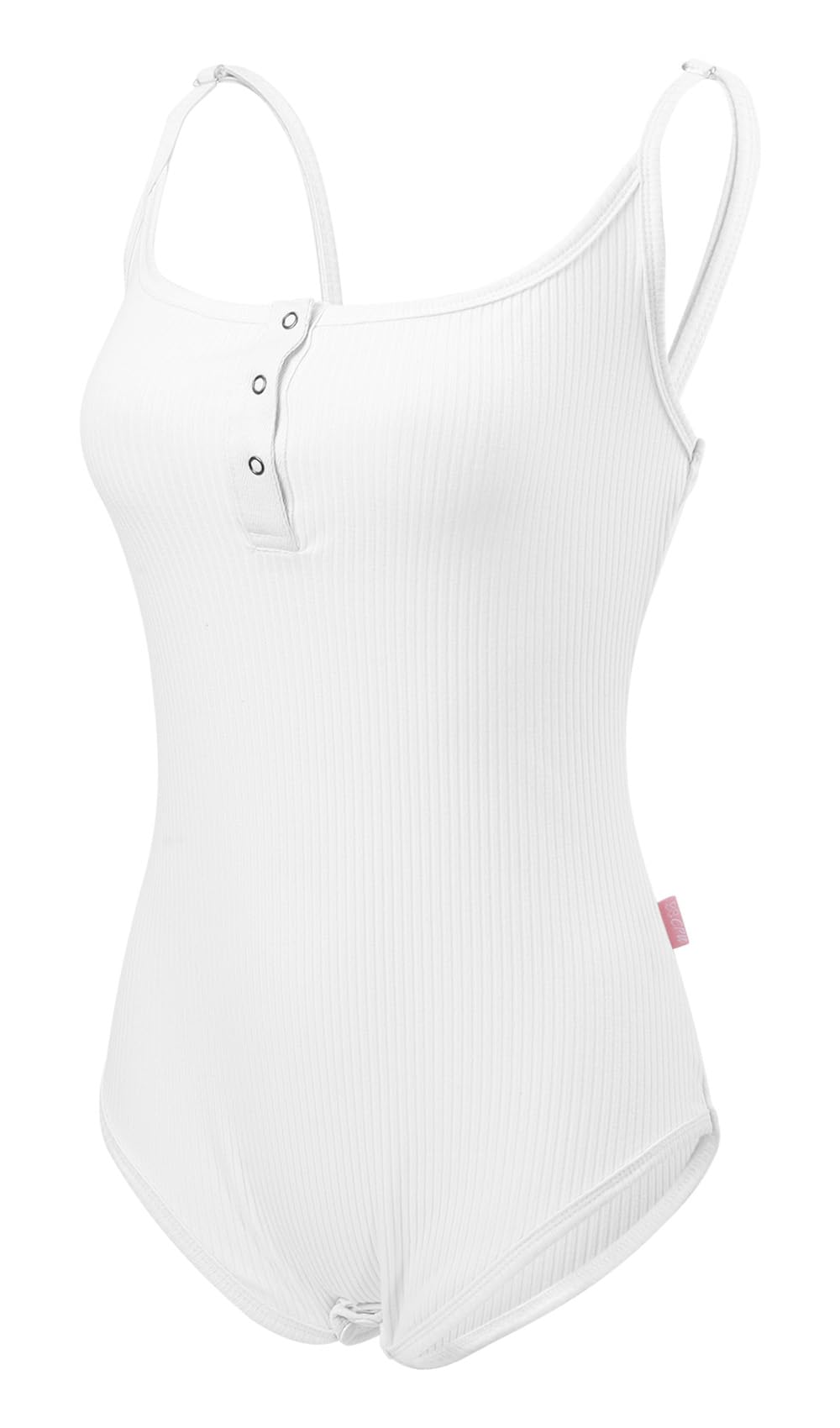 CutiePlusU Cotton Button Crotch Adult Sling Onesie Bodysuit V-neck Button: White X-Large