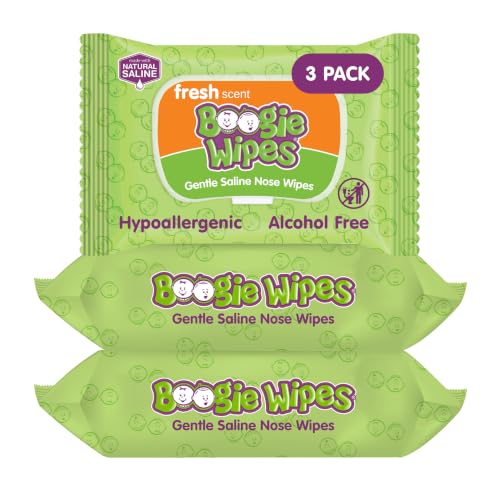 Image of Boogie Wipes Gentle Saline Nose Wipes - 90 Count - Fresh Scent, Hypoallergenic & Alcohol-Free - Allergy Relief - Made with Natural Saline, Aloe, Chamomile & Vitamin E - Diaper Bag Essential