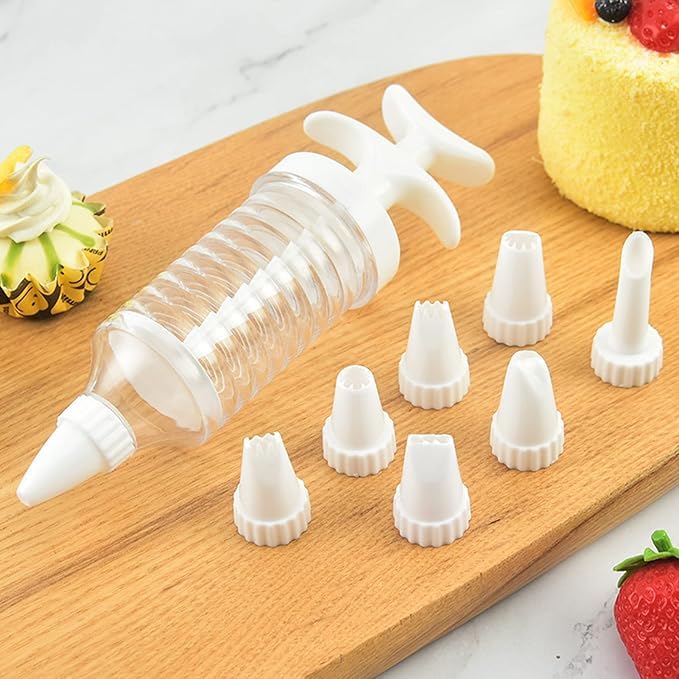 7Seas Dessert Decorating Syringe Set, Icing Dispenser Cupcake Filling Injector,8 Icing Nozzles, for Frosting, Cookies Cake Decoration and Cake Making|Diwali Sweets and Dessert Making Decoration Tool 1