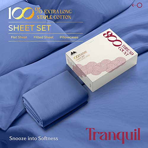 Mayfair Linen 800-Thread-Count 100% Cotton Sheets, Egyptian Quality Long Staple Cotton Sheets For Queen Size Bed In Cool Deep Blue Color, Fits Mattress Upto 16'' Deep Pocket, Packaging May Vary #TOP3