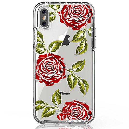 Coque iPhone X et XS transparente rose rouge à motif floral antichoc