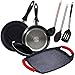 San Ignacio Cune Sip Set 3 Pentole + Piastra grill + 3 Utensili, Alluminio Pressato, Nero/ Argento