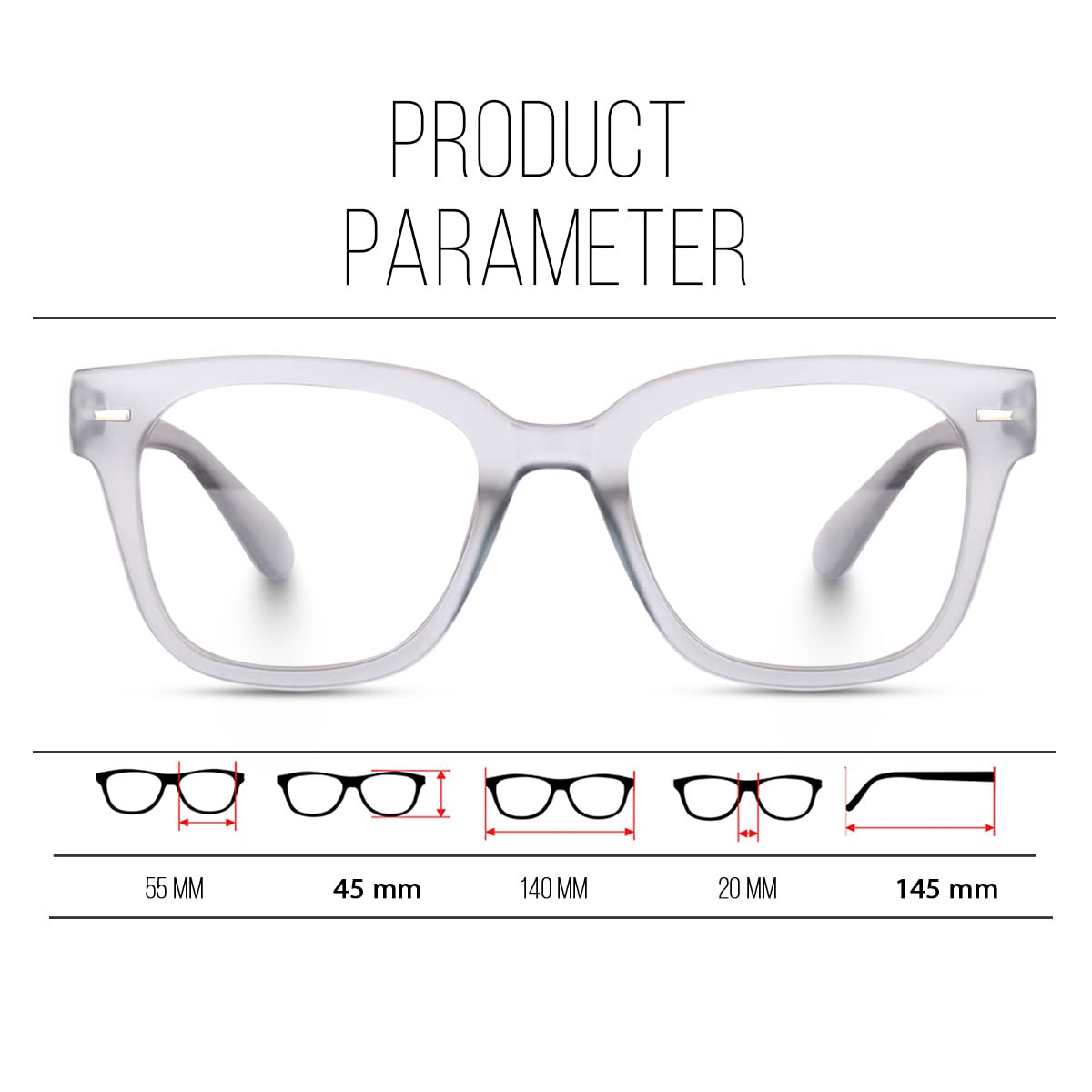 Poshh Eyewear Zero Power Blue Color Square Frames for men and women | Spring Hinges | Trending Colorful Frames | 100% UV PROTECTION | (Matt Transparent) 1