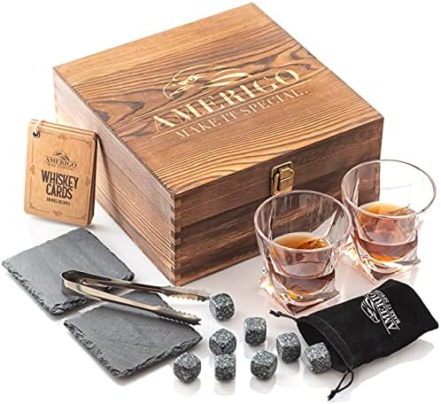 : Whisky Gifts for Men, Whiskey Stones & Whiskey Glasses Set, Cool Stuff Bar Accessories Reusable Ice Cubes, Mens Birthday Gift Ideas for Him Boyfriend