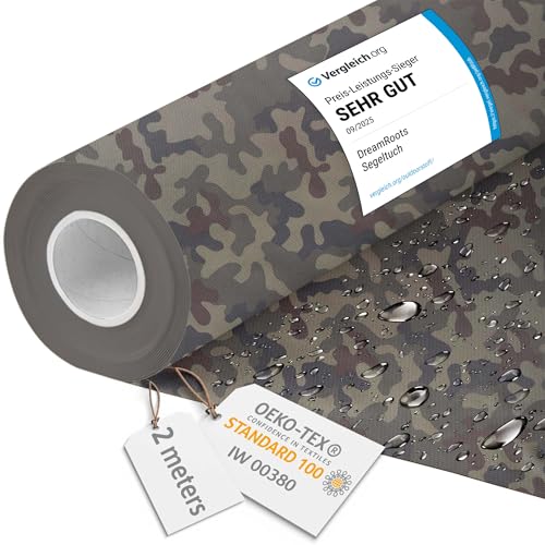 DreamRoots Tela impermeable por metros 600D 220g/m - Tela para tapizar sillas, cojines, sofas - Lona impermeable exterior 160 cm ancho Camo 2M