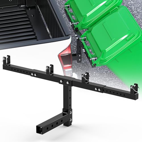 Adjustable Dual Trash Can Hauler Hitch for 2 Receiver Height-Adjustable Garbage Can Hauler Hitch for Car Truck SUV UTV ATV Tractor Trailer & Golf Cart - Double Can Carrier