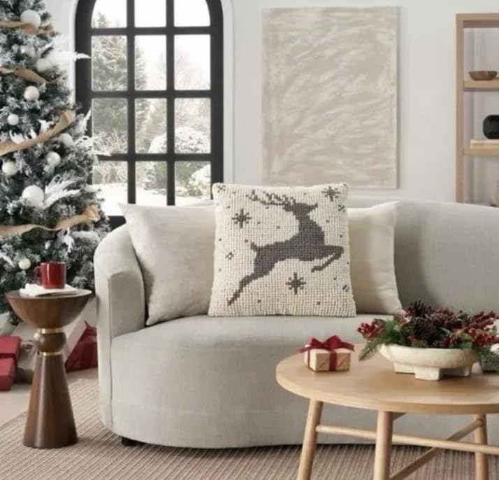 Mina-Victory-Holiday-Ivory-Prancing-Deer-Throw-Pillow-22-x-22 Mina Victory Holiday Ivory Prancing Deer Throw Pillow 22 x 22