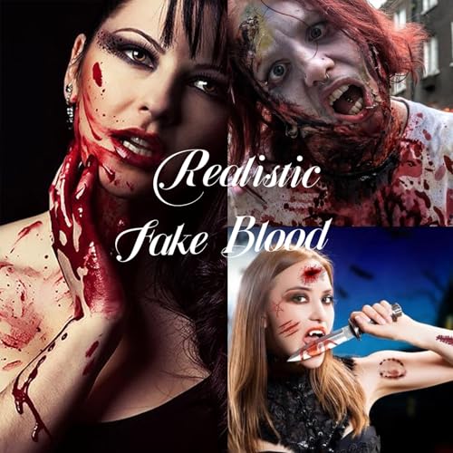 Halloween Fake Blood Kit,2.1oz Fake Blood Spray+2.1oz Dripping Blood+1.05oz Coagulated Gel Blood+12 PCS Horror Fangs+Stipple Spong,Realistic Effects Washable,for Clothes,Zombie Vampire Monster - image 6