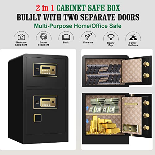 5.1 Cu.ft Safe Box Fireproof Waterproof,Digital Large Security Box for Home Office with Separate Lock Box,Hidden Compartment,Led Light(31.50"*17.32"*16.14"Double Door)