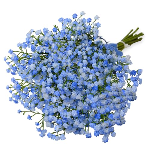 CENCERY 10 Pièces Fleurs Gypsophile Bleu Clair, Bouquet Artificiel pour Décoration Intérieure, Présentations Florales en Vase, DIY Fêtes de Mariage